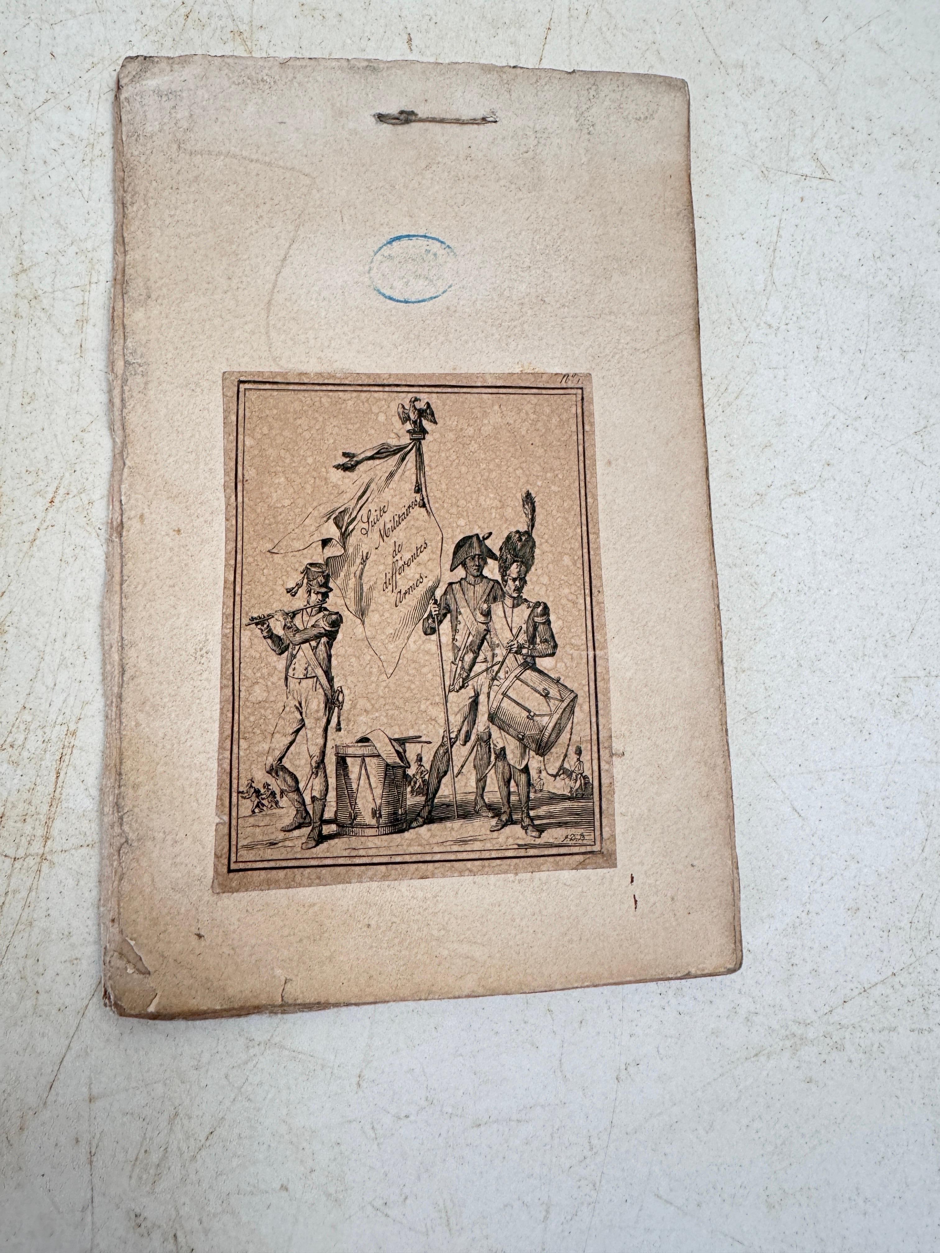 French Old Original Engraving  with soldiers characters France 19th set of 10 For Sale
