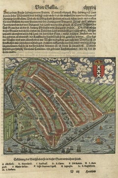 Old Original Hand-Colored Engraving of a Bird's-eye Plan of Amsterdam, ca.1580