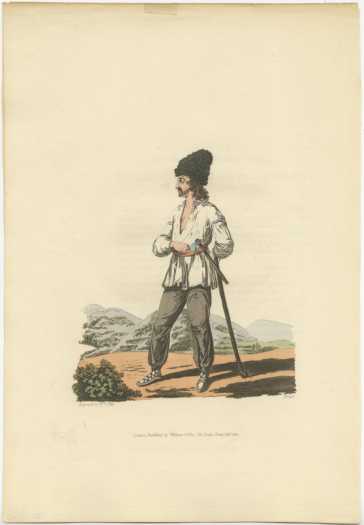 Old Original Hand-Colored Print of a Peasant of Little Russia, 1804