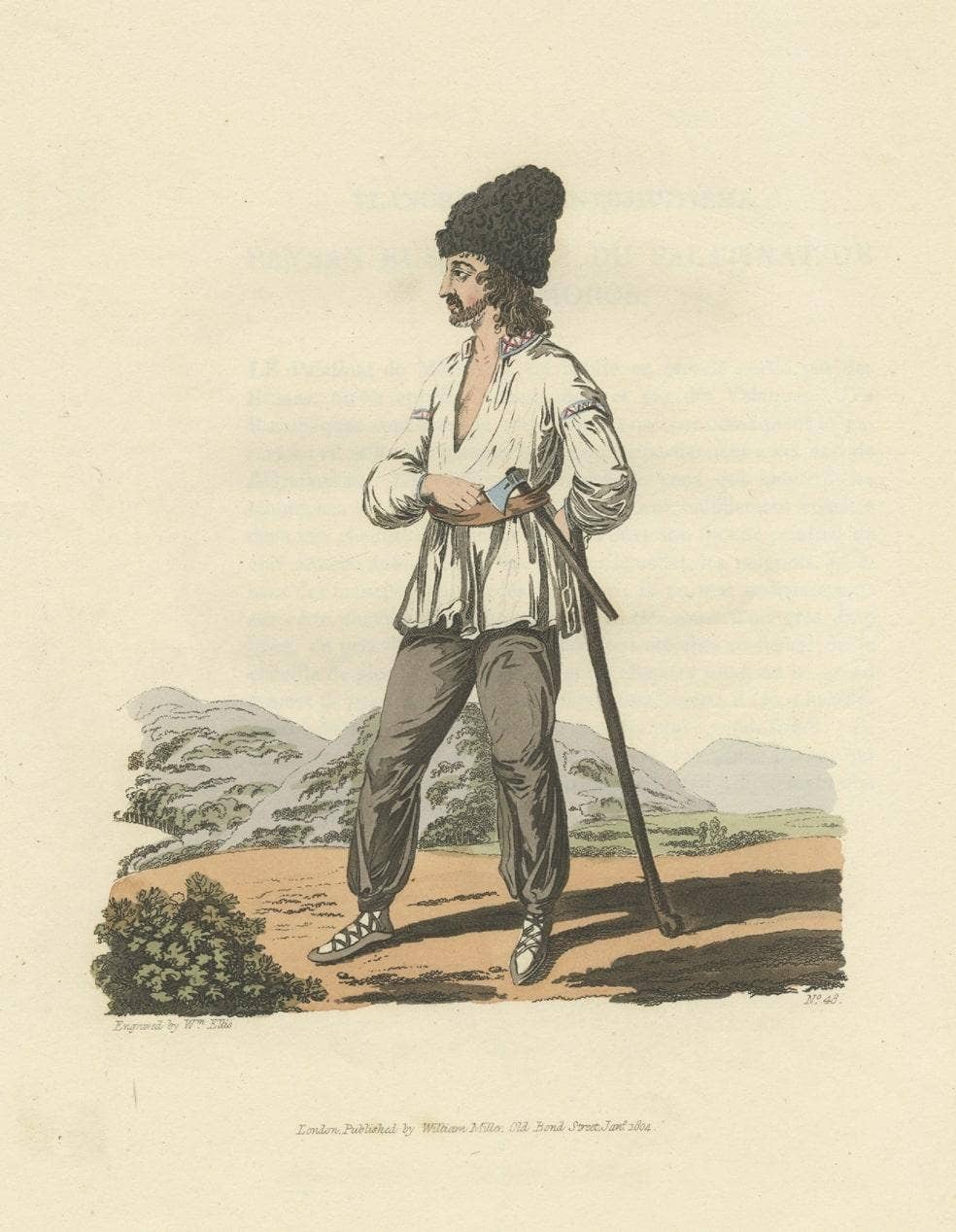 Old Original Hand-Colored Print of a Peasant of Little Russia, 1804