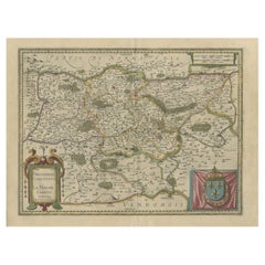 Antica mappa originale colorata a mano dell'ex provincia di Perche, Francia, 1640 ca.