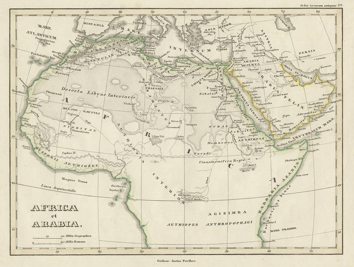 Old Original Map of Africa and Arabia, 1848