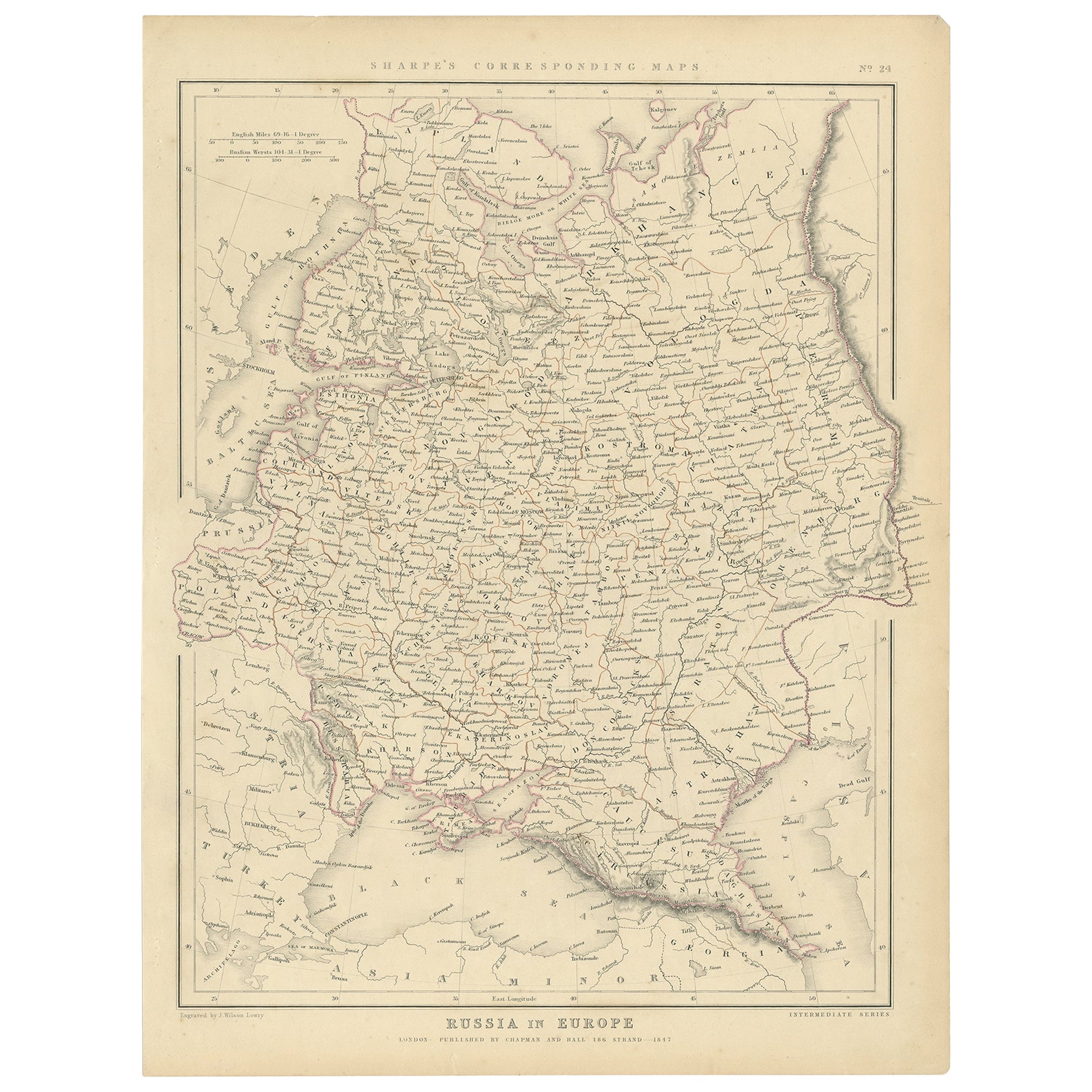 Antiguo mapa original de Rusia en Europa, 1849