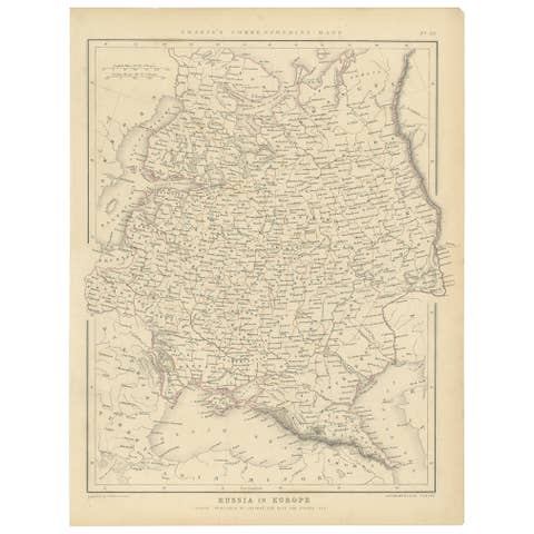 Old Original Map of Russia in Europe, 1849