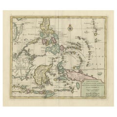 Old Original Map of the Philippines and Part of Indonesia 'Spice Islands' (îles despices d'Indonésie), 1744