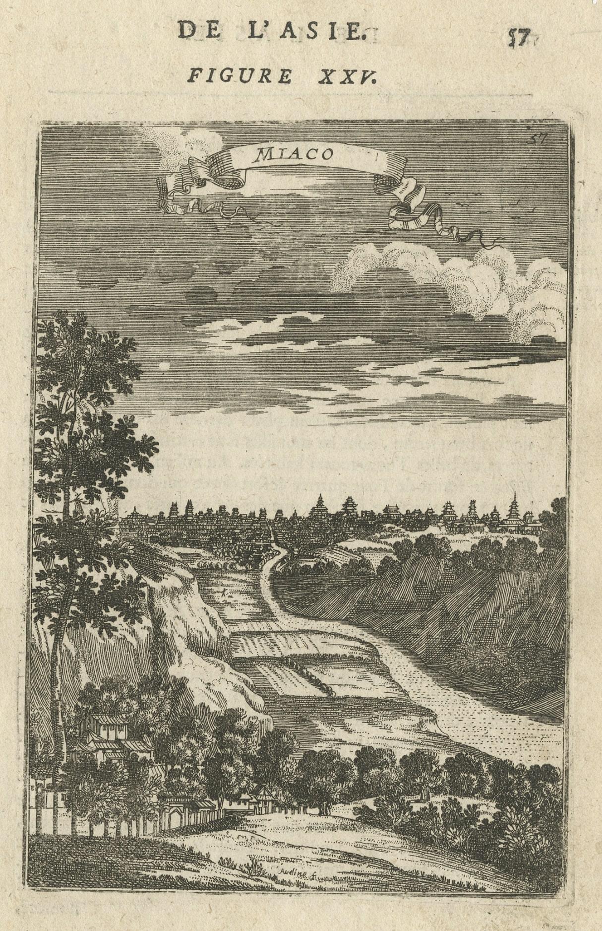 Vieille vue miniature d'origine de la ligne d'horizon de Miaco 'Kyoto, Japon', 1683 Bon état - En vente à Langweer, NL