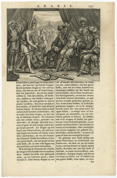 Old Original Print Showing Arab People with Weapons Receiving Gifts, Ca.1680