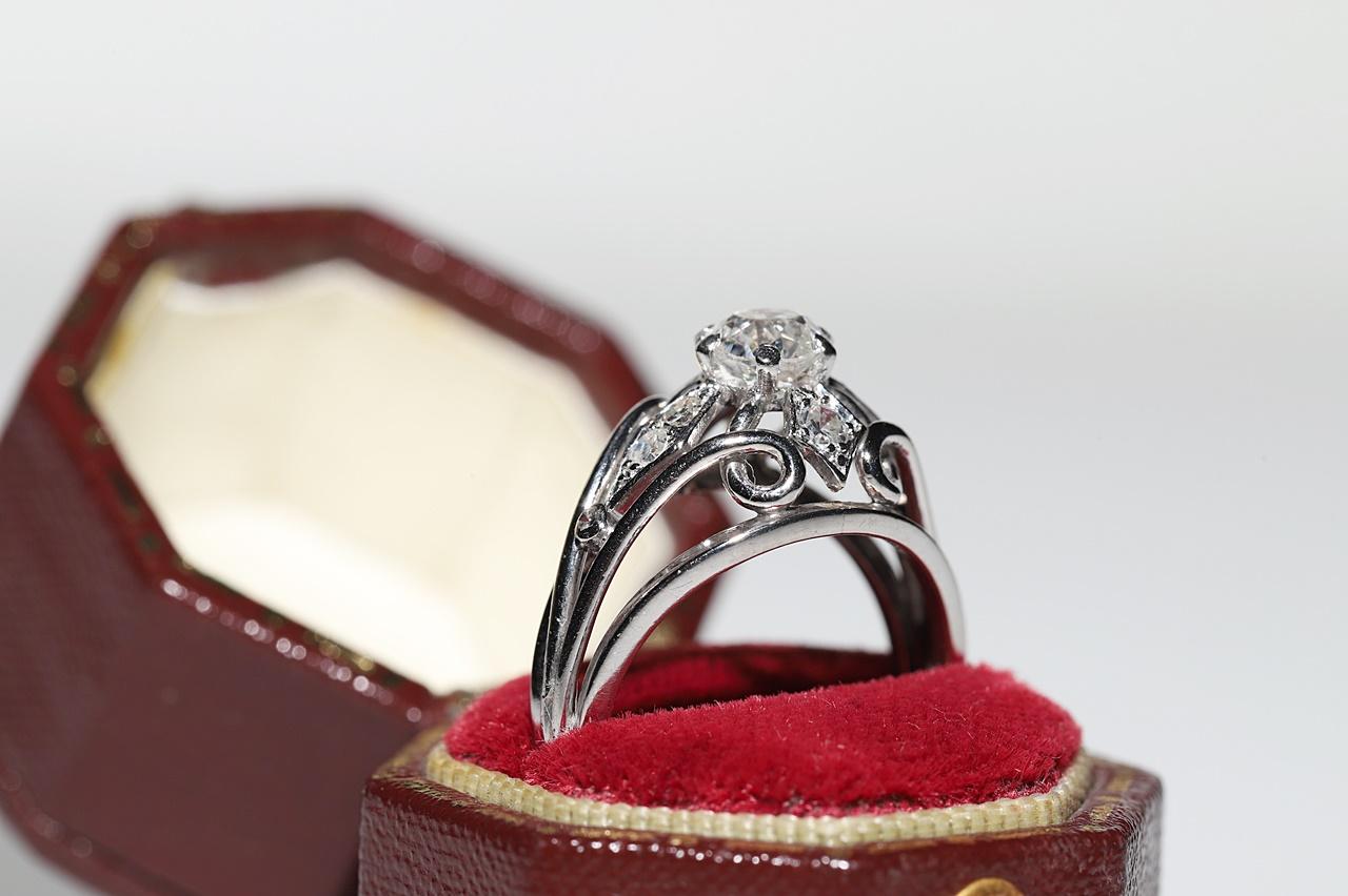 Retro Old Original Vintage Circa 1960s Platinum Natural Diamond Decorated Ring For Sale