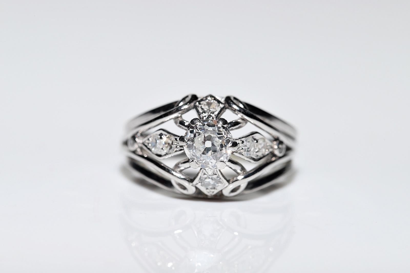 Old Mine Cut Old Original Vintage Circa 1960s Platinum Natural Diamond Decorated Ring For Sale