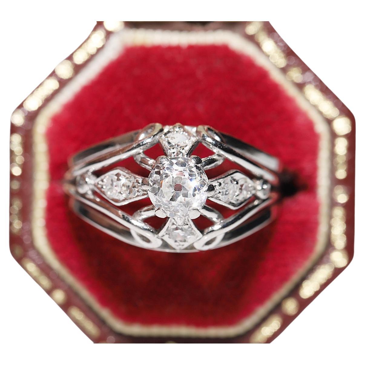 Old Original Vintage Circa 1960s Platinum Natural Diamond Decorated Ring For Sale