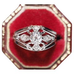 Old Original Used Circa 1960s Platinum Natural Diamond Decorated Ring