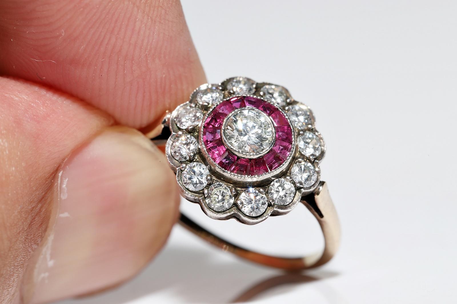 Old Original Vintage Circa 1980s 14k Gold Natural Diamond And Caliber Ruby Ring For Sale 5