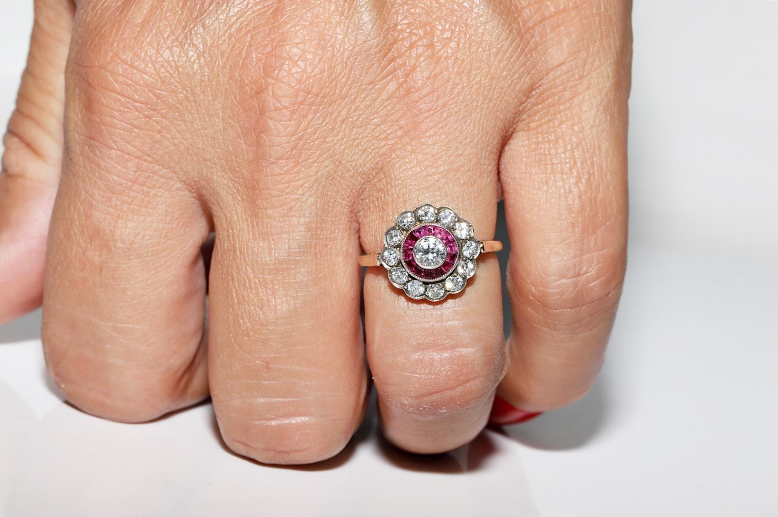 Old Original Vintage Circa 1980s 14k Gold Natural Diamond And Caliber Ruby Ring For Sale 8