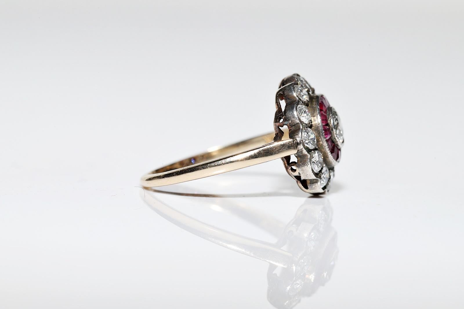 Old Original Vintage Circa 1980s 14k Gold Natural Diamond And Caliber Ruby Ring For Sale 1