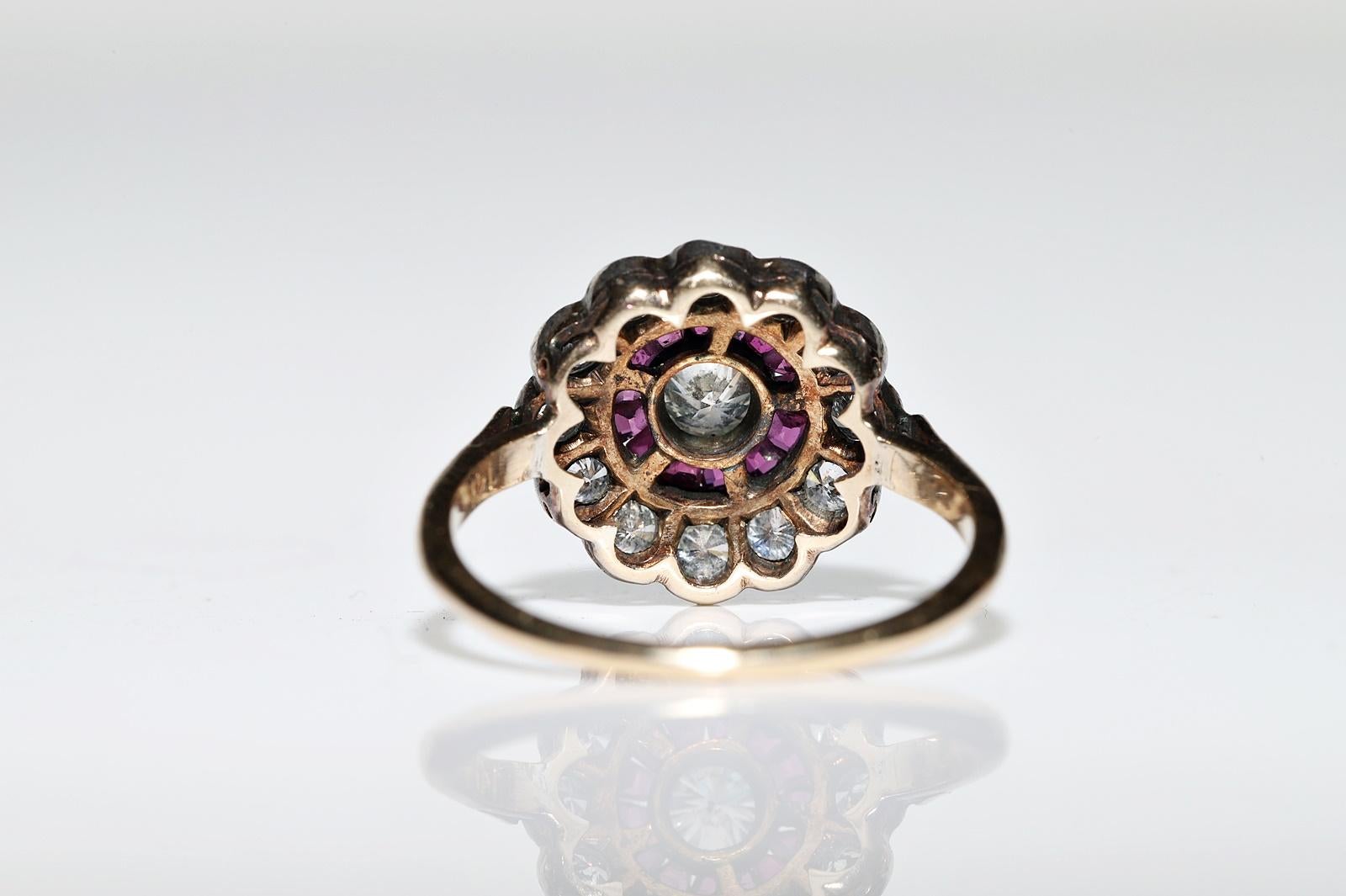 Old Original Vintage Circa 1980s 14k Gold Natural Diamond And Caliber Ruby Ring For Sale 3