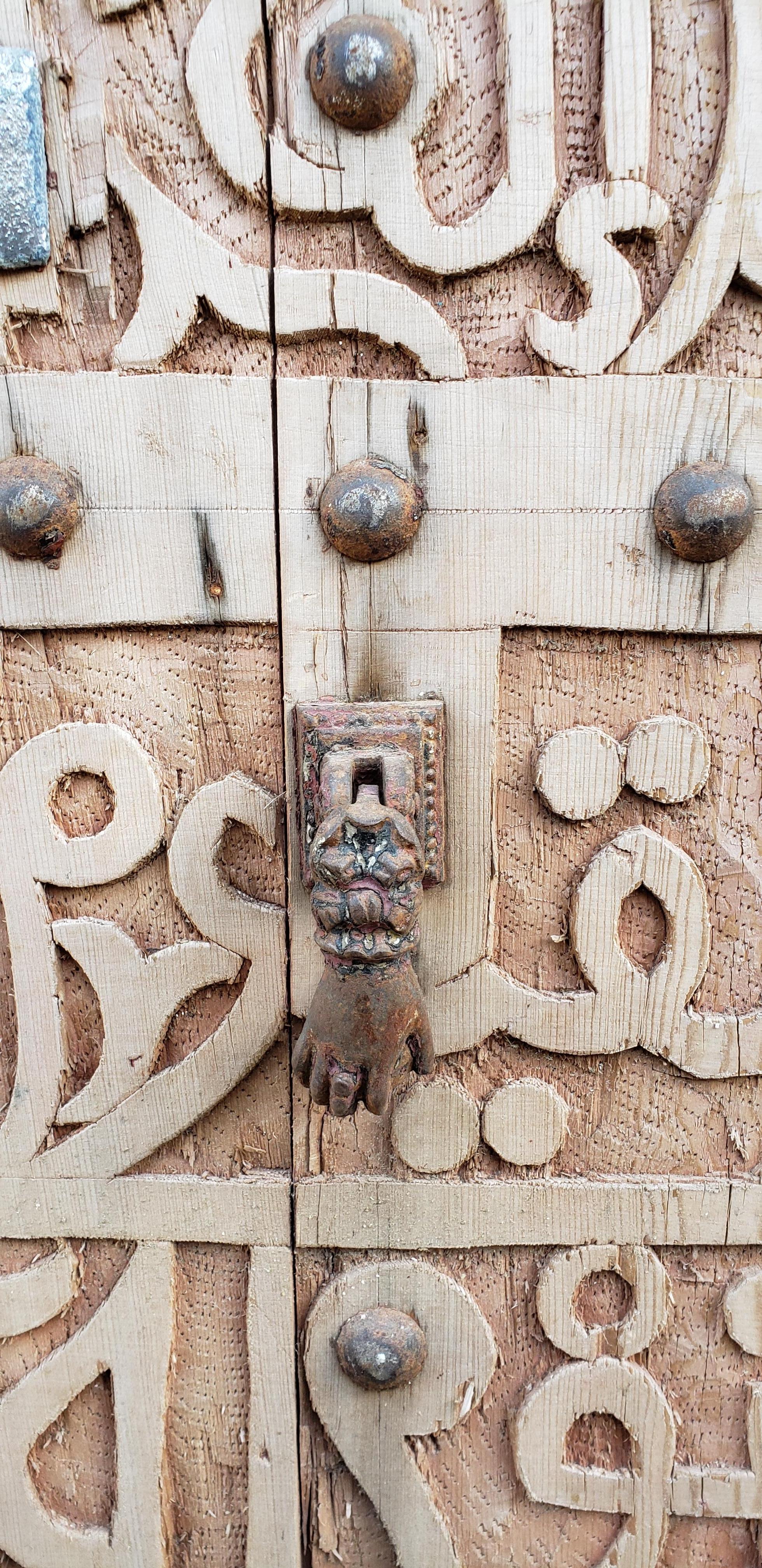 Carved Old Oulja Two-Tan Moroccan Door, Hand Knocker 23MO18