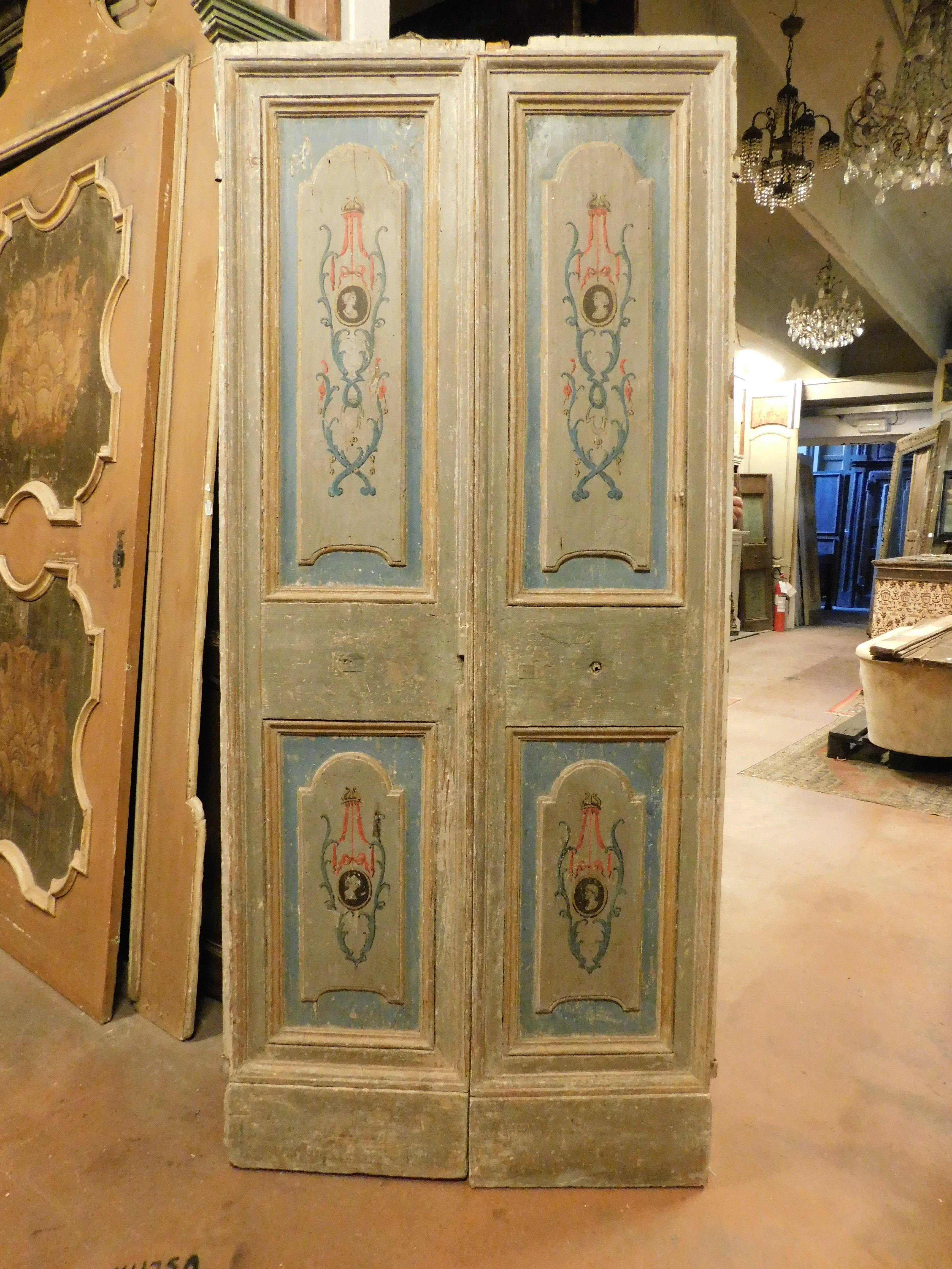 Italian Old painted double door, from Naples Italy For Sale