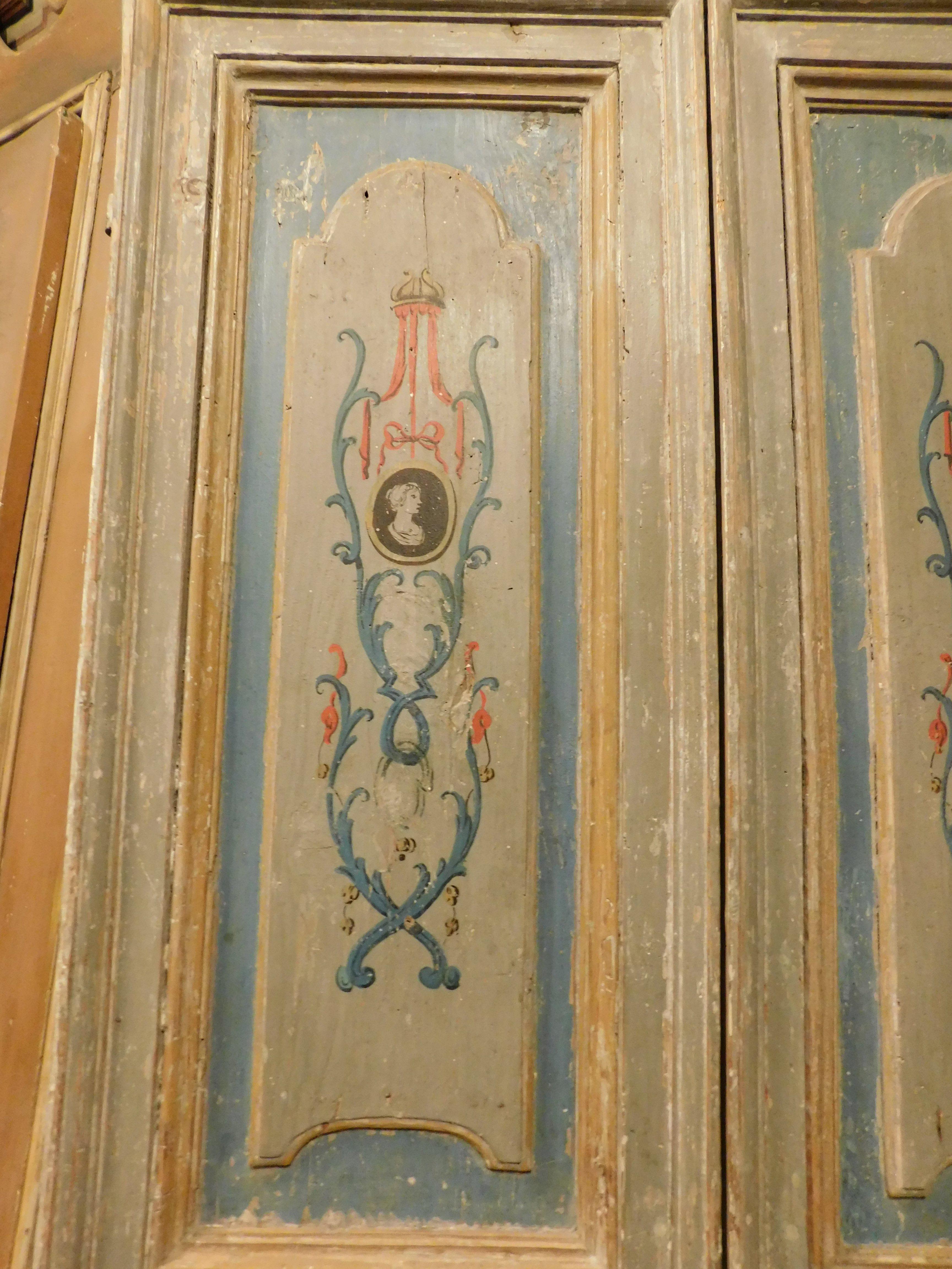 Hand-Carved Old painted double door, from Naples Italy For Sale