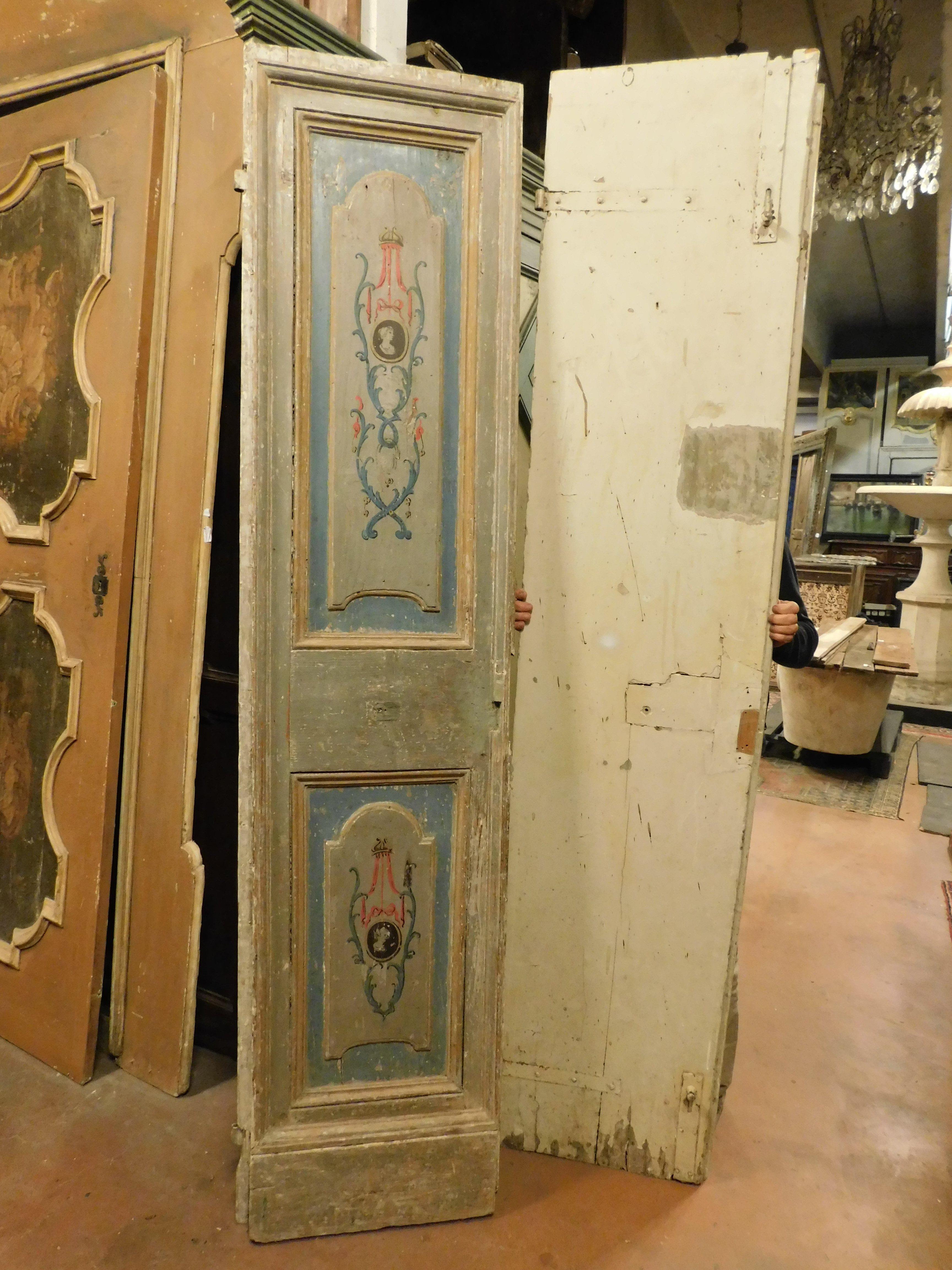 18th Century and Earlier Old painted double door, from Naples Italy For Sale