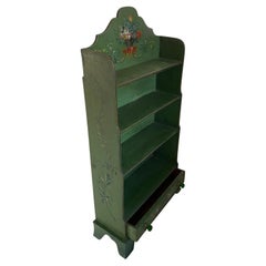Vecchio  Scaffale a raggiera dipinto con decorazioni dipinte a mano e cassetto