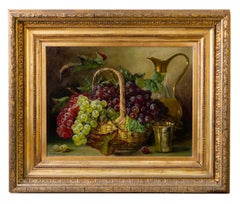Grapes in a Basket Painting, Oil on Canvas, German, Mid-19th Century
