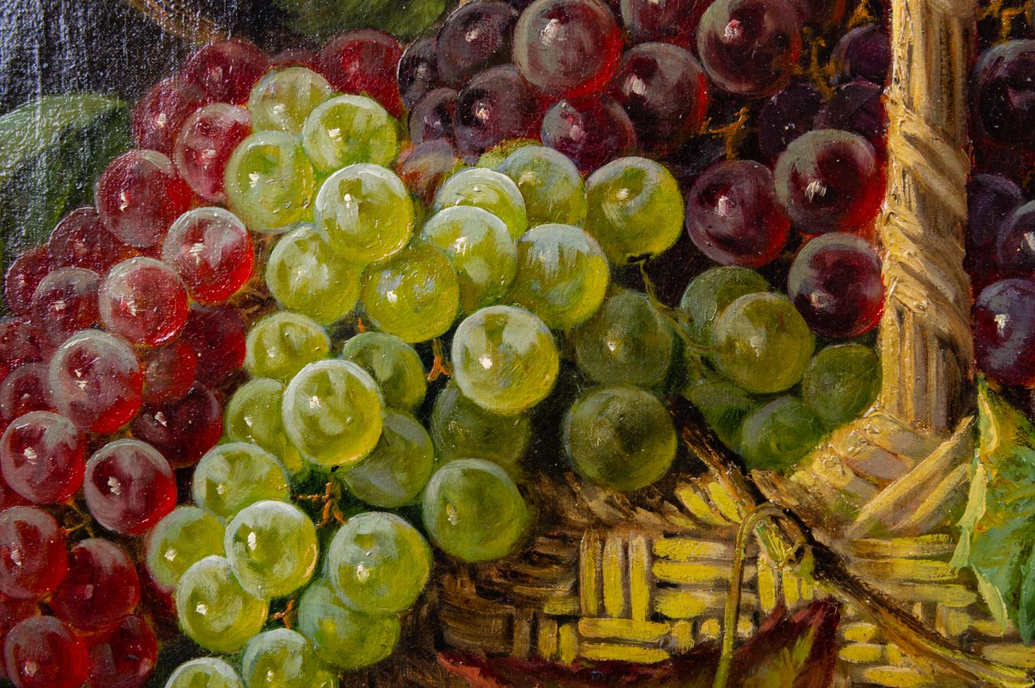 Aesthetic Movement Old Painting Grapes in the Basket For Sale