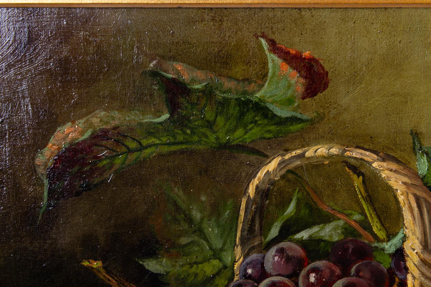 German Old Painting Grapes in the Basket For Sale