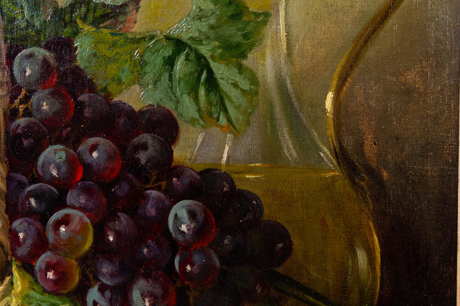 Old Painting Grapes in the Basket In Excellent Condition For Sale In Alessandria, Piemonte