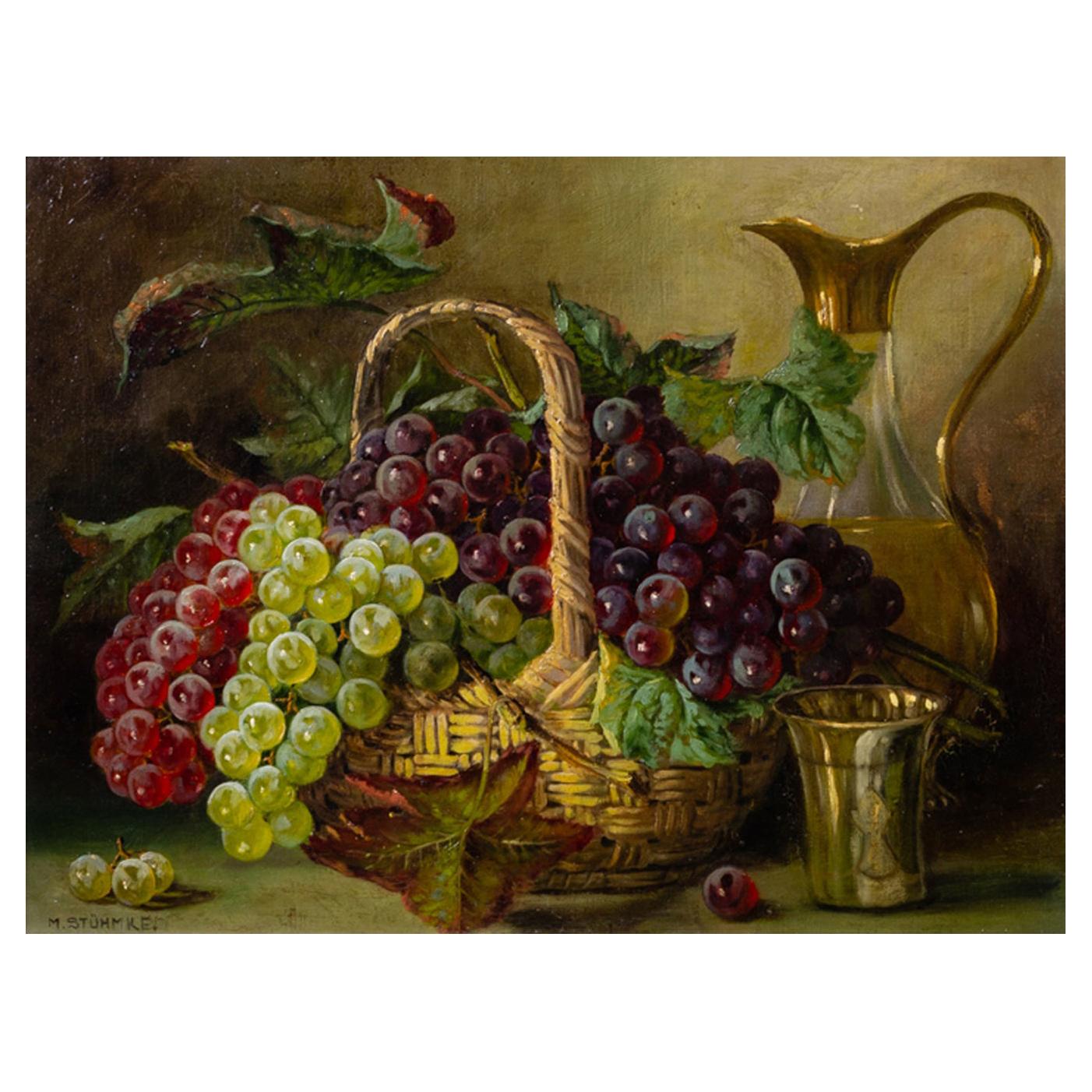 Anciennes raisins de peinture dans le panier