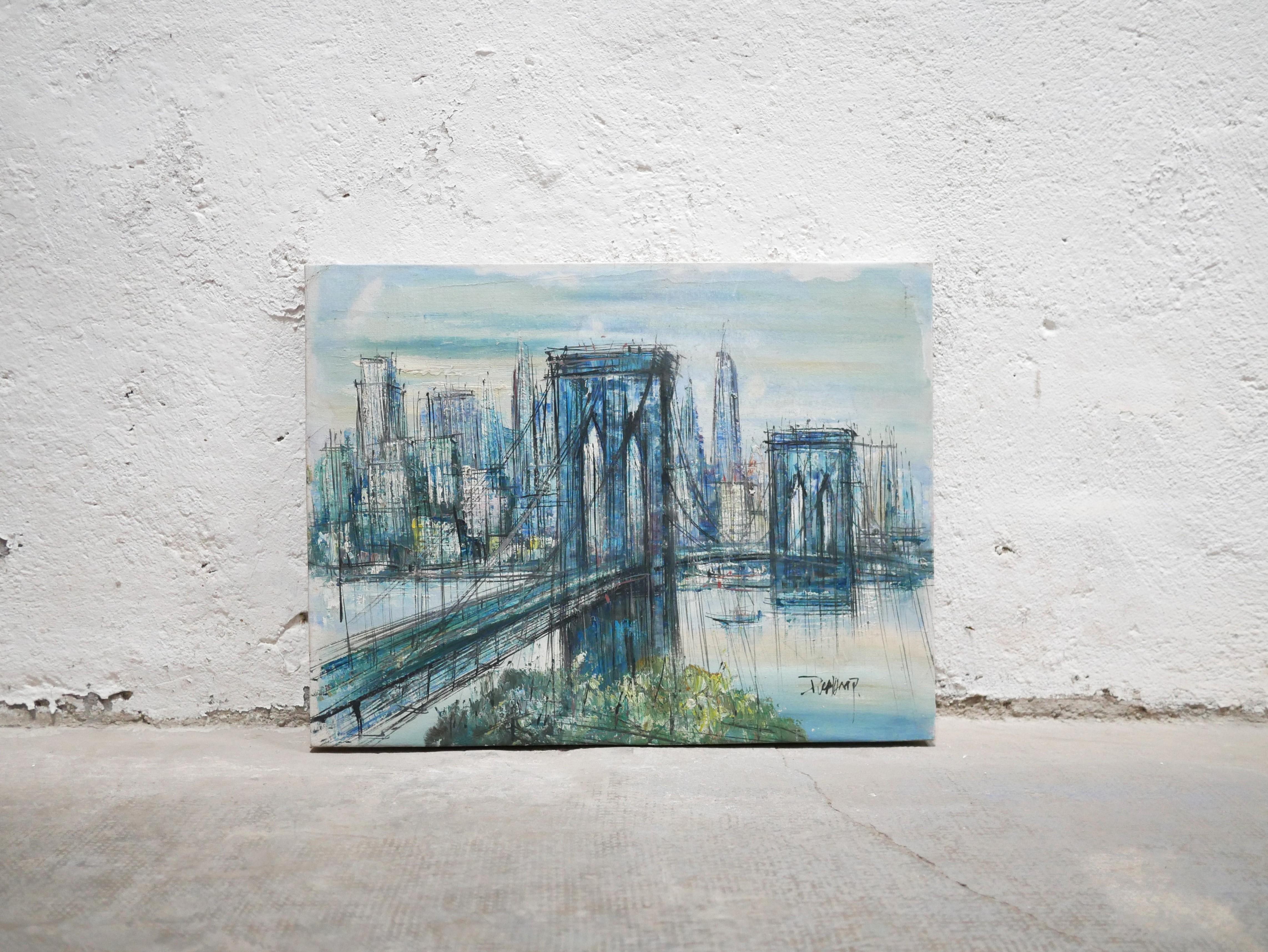 Öl auf Leinwand Die Brooklyn Bridge in New York, signiert von der französischen Malerin Suzanne Duchamp aus den 50er Jahren.

Sie stammt aus einer Künstlerfamilie und ist die Schwester von Jacques Villon, Raymond Duchamp-Villon und Marcel Duchamp.