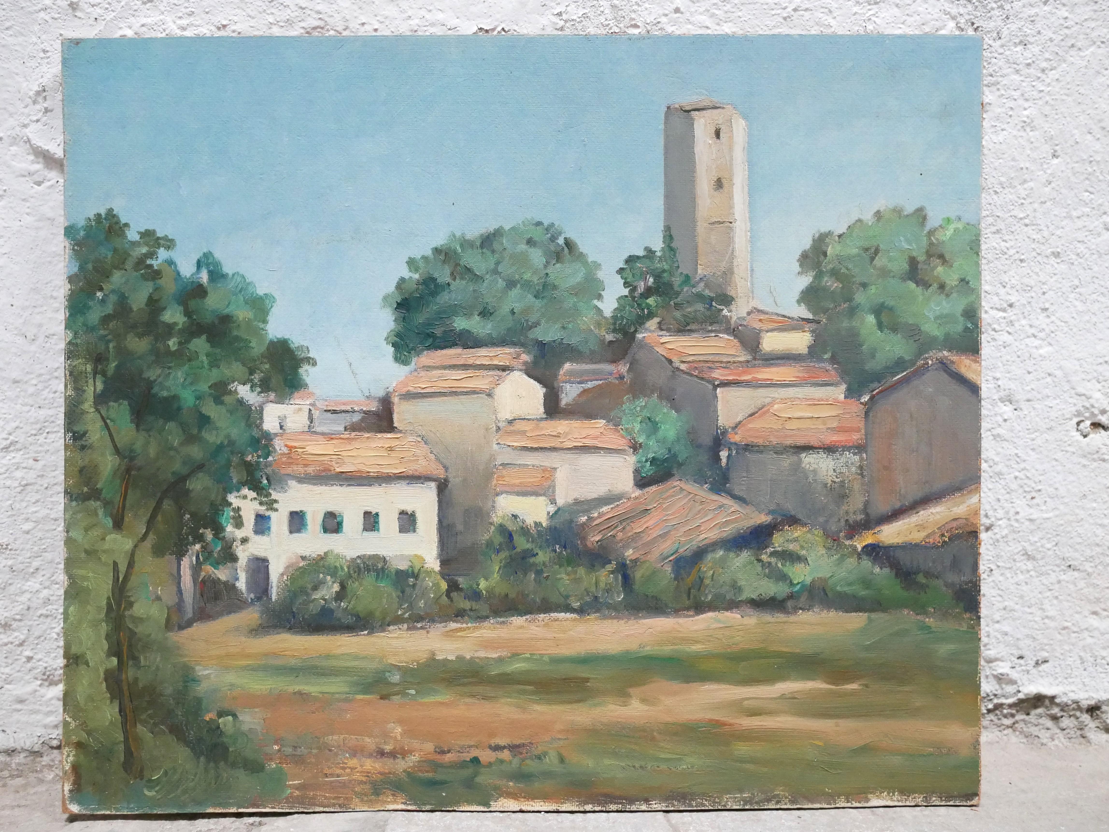 Old painting on wood signed A. Challou For Sale 5
