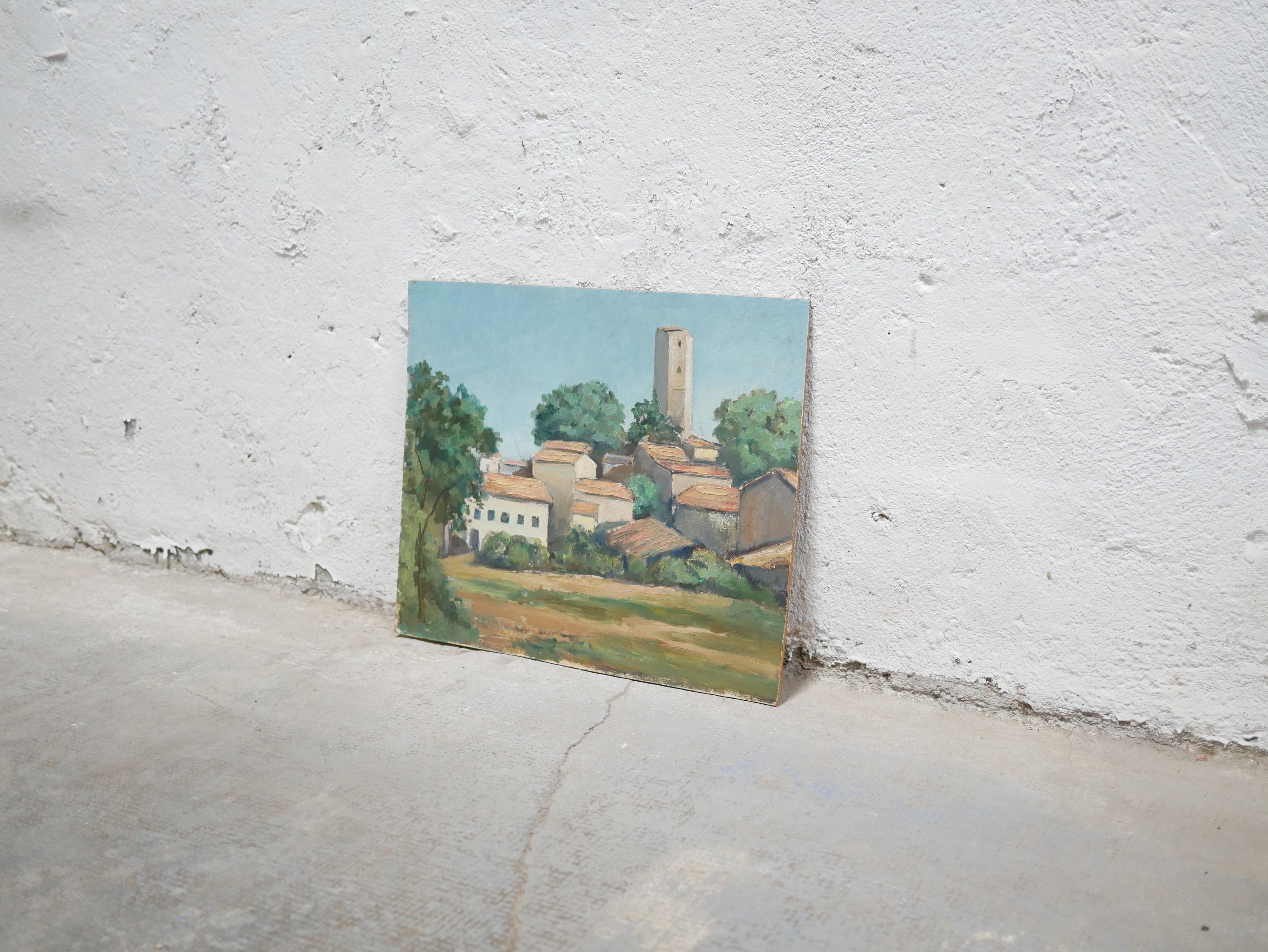 Painting on wood representing the village of La Sauve, circa 1960.

Poetic and aesthetic, this painting does not lack beauty and delicacy. It will be perfect in a current decoration, alone or combined with other paintings.

Beautiful condition, some