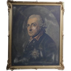 Vintage Old Painting Portrait of Fridrich II the Great 20th Century After A. Graff