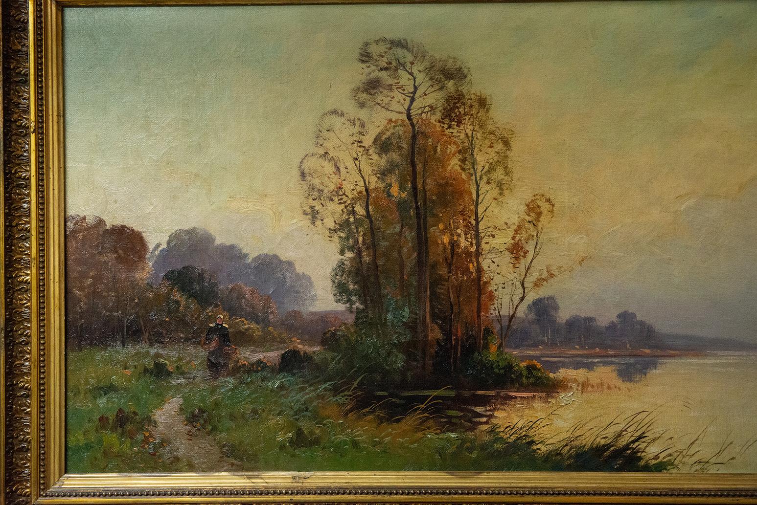 Pleasant river landscape with trees and boat: quiet atmosphere, to be transferred home. - Signed: Vernon.-
With the old frame You can also make a mirror.
O/7020.