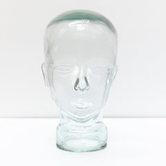 Old Pair of Decorative Glass Head Sculptures, circa 1970