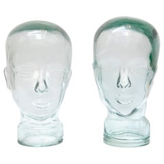 Old Pair of Decorative Glass Head Sculptures, circa 1970
