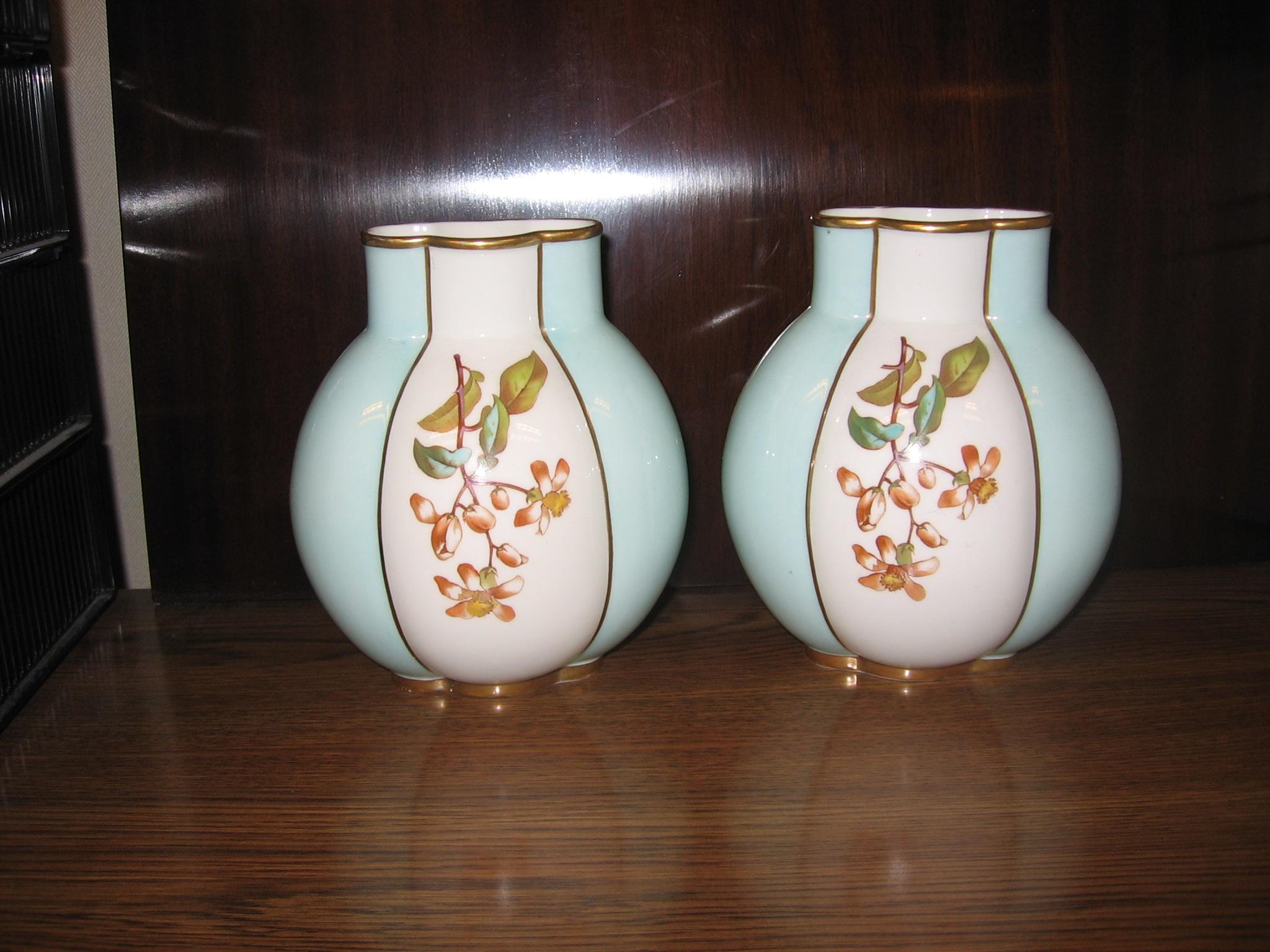Wonderful Old Pair of Milton Bi-Color Hand-Painted Ovoid Shaped Vases From England.
