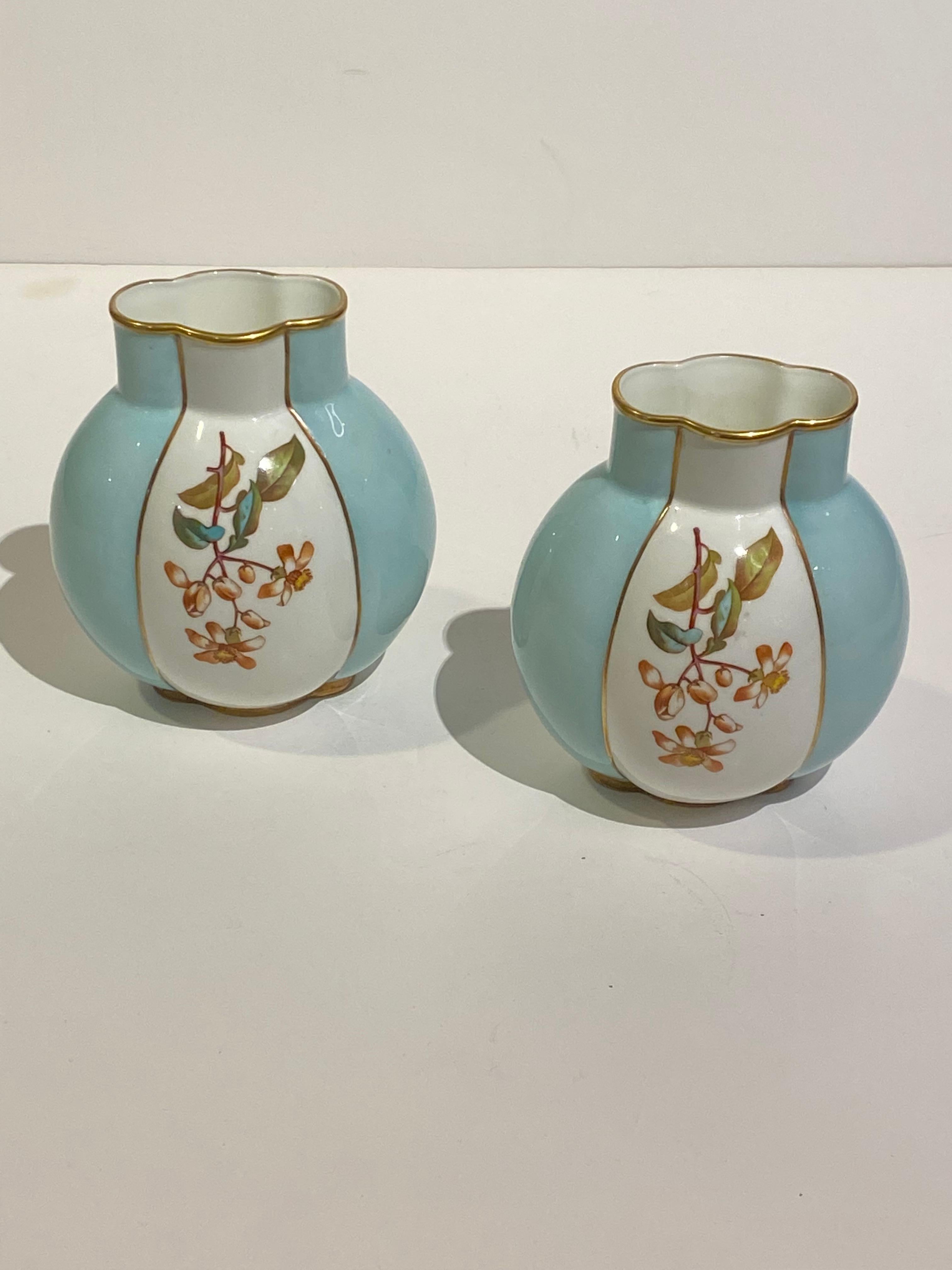 English Old Pair of Milton Ovoid Shaped Hand Painted Vases from England For Sale