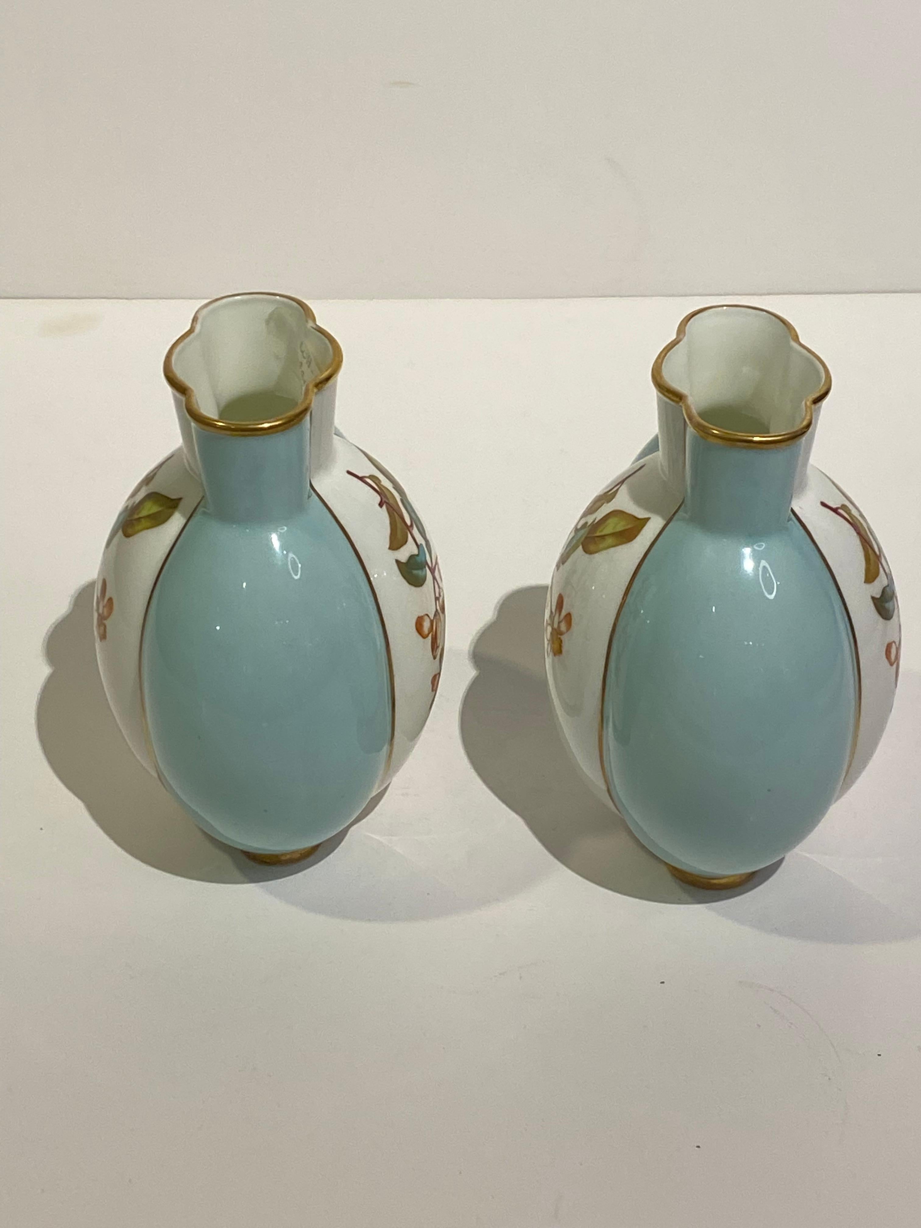 Hand-Painted Old Pair of Milton Ovoid Shaped Hand Painted Vases from England For Sale