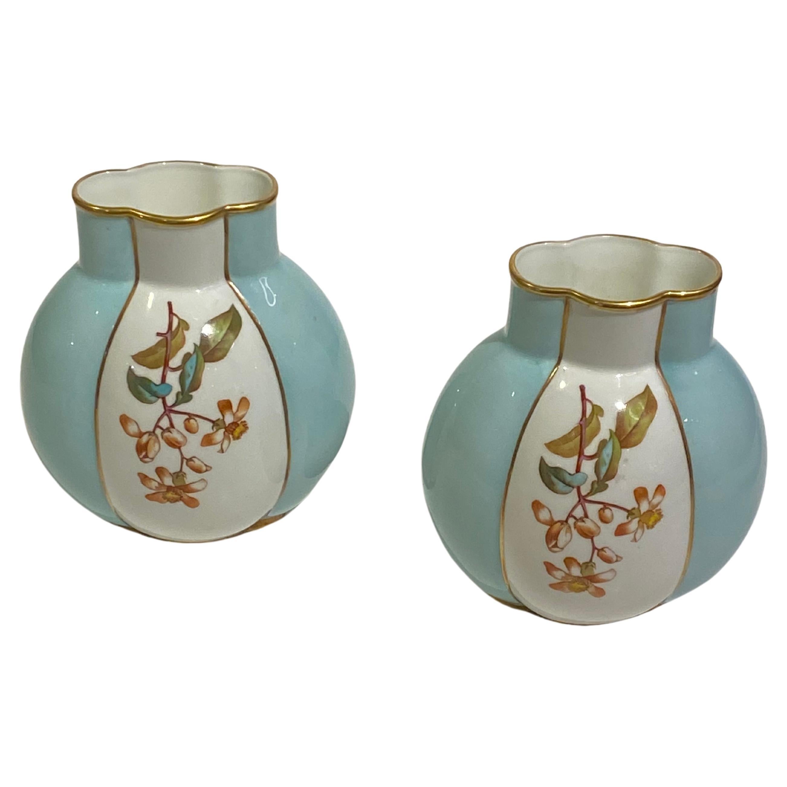 Old Pair of Milton Ovoid Shaped Hand Painted Vases from England For Sale