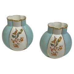 Antique Old Pair of Milton Ovoid Shaped Hand Painted Vases from England