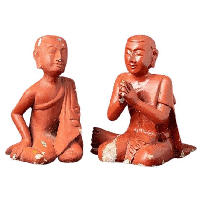 Old pair of monk statues from Burma For Sale