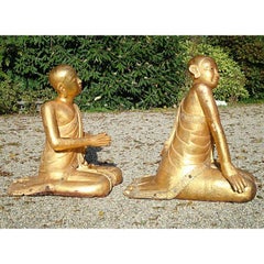 Old Pair of Wooden Burmese Monks from Burma