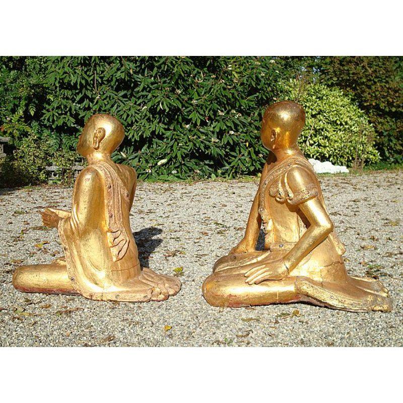 20th Century Old Pair of Wooden Burmese Monks from Burma For Sale