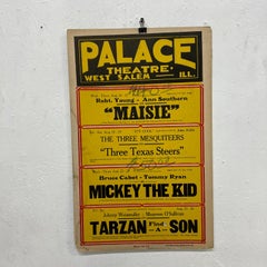 Affiche jaune du vieux Palace Theatre Maisie Tarzan West Salem IL
