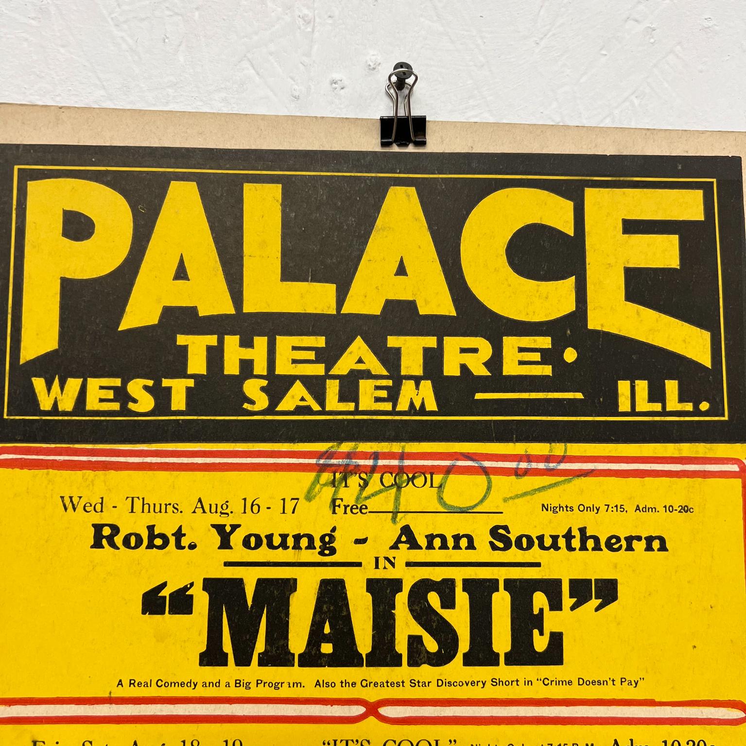 American Old Palace Theatre Yellow Movie Poster Maisie Tarzan West Salem IL For Sale