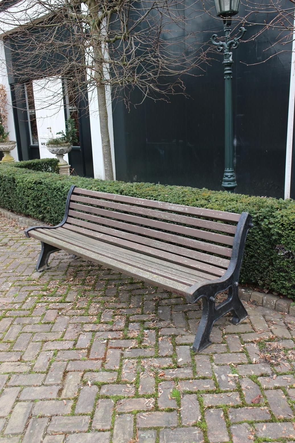 Old large park bench in aged condition. The bench is very solid and heavy, top quality.
Heavy cast iron sides and hardwood beams. The sofa can also be fixed on, for example, a concrete floor.
Size: 200cm x 60cm x H 74cm
Origin: