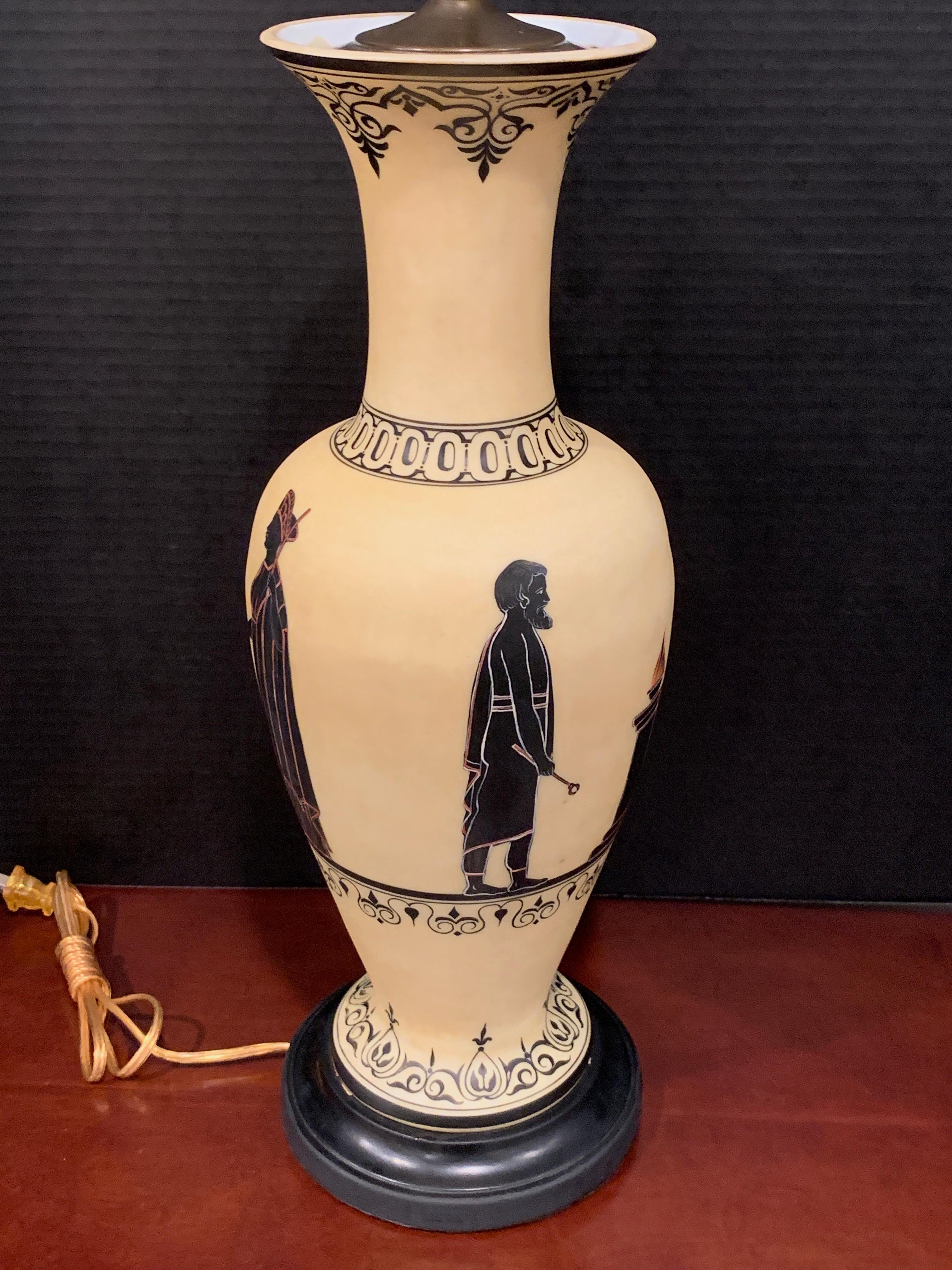 Peint à la main Vieux Paris, vase haut style grec à la manière d'Exekias, converti en lampe en vente