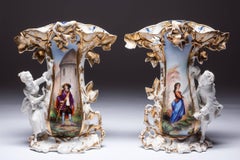 Old Paris Hand-Painted Porcelain Vase with Bisque Figurines