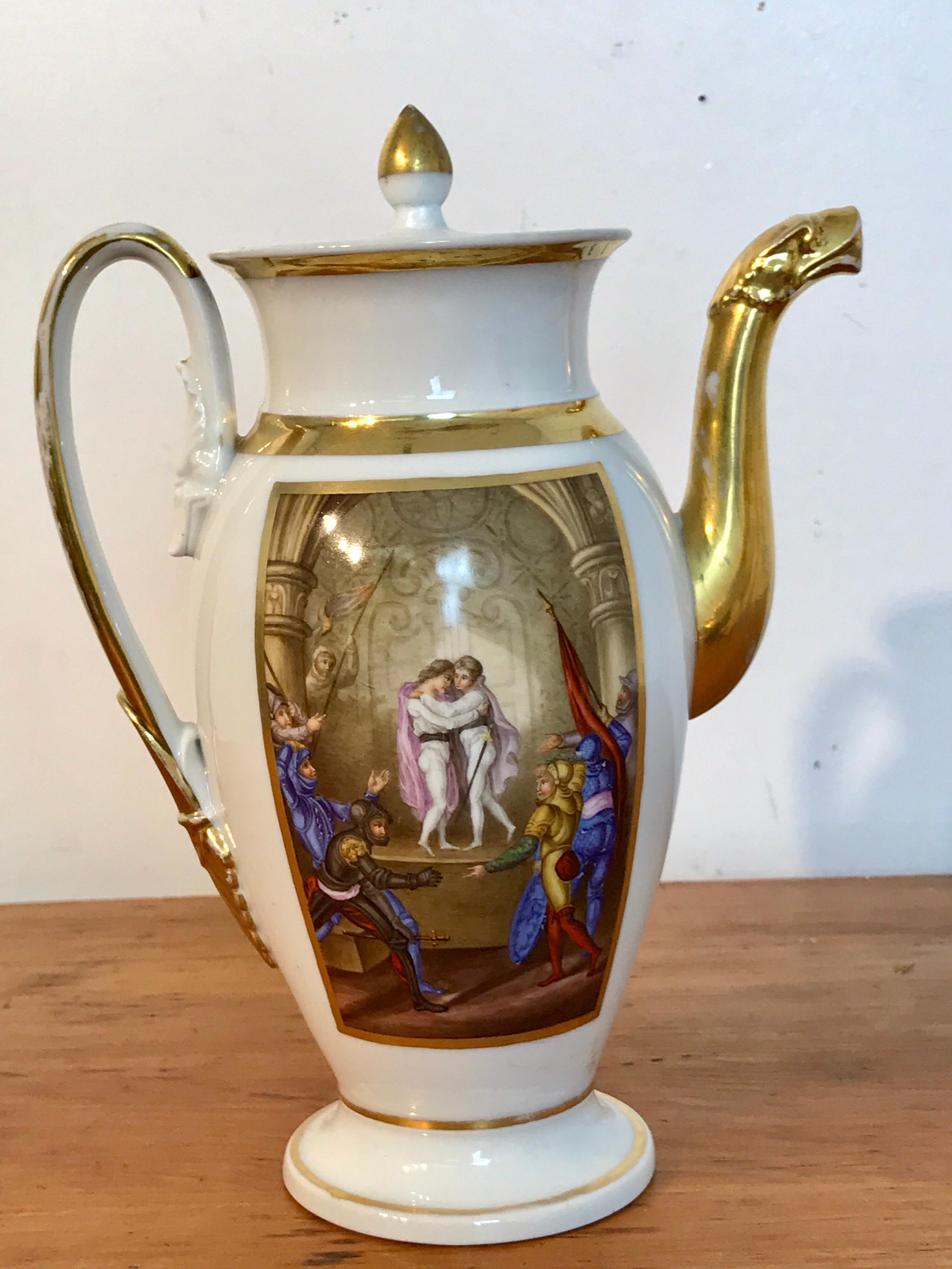 19th Century Old Paris Operatic/Theatrical Motif Coffee Pot, 1840